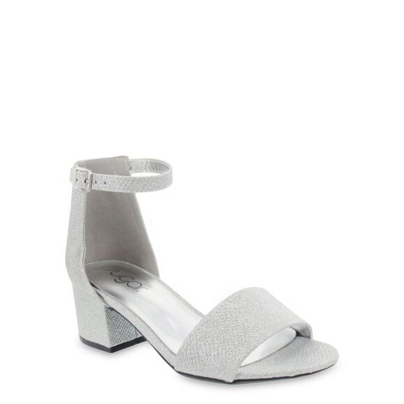 SUGAR Shoes - SUGAR Womens Silver Glitter Glitter Noelle Round Toe Block Heel Sandals 6.5 M